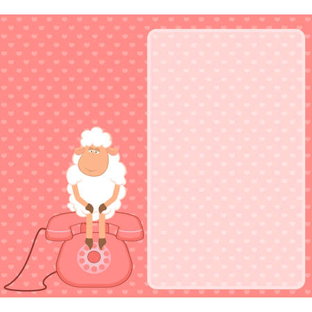  cartoon sheep sits on a telephone, waits a bellのイラスト素材