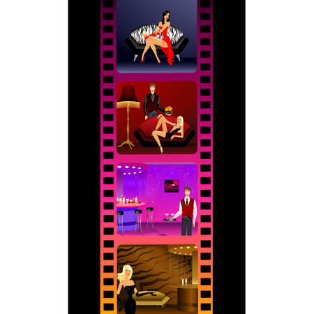 blank film colorful strip with paople in clubのイラスト素材