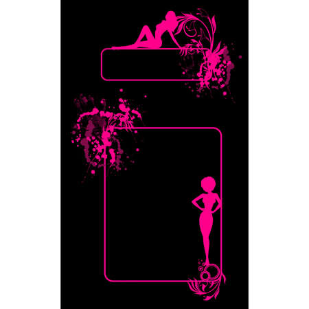 Grunge banner with silhouettes of girls and blots. Vector.のイラスト素材