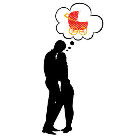 silhouette of lovers dream about a childのイラスト素材