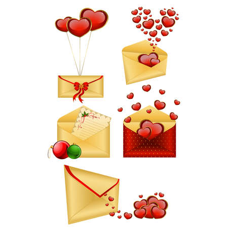 Celebratory envelopes with red heartsのイラスト素材