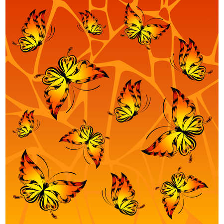 abstract background with tropical butterfliesのイラスト素材