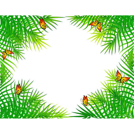 Beautiful palm branchs with butterfliesのイラスト素材
