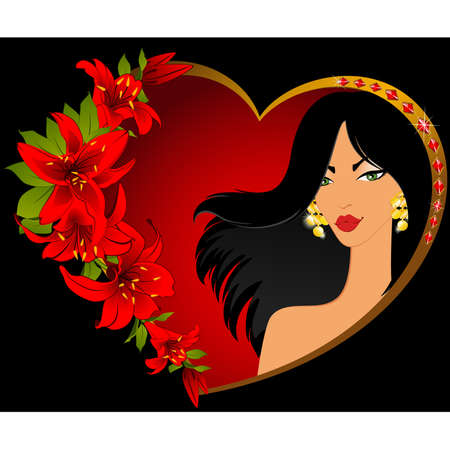 Beautiful girl with beautiful tropical flowersのイラスト素材