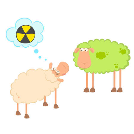 healthy sheep looks at a sick sheep with spotsのイラスト素材