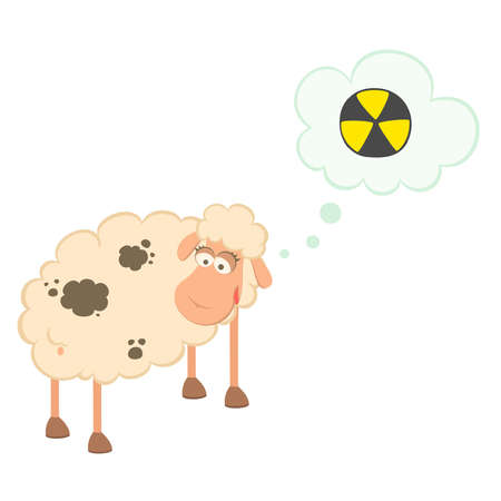 cartoon sick sheep looks at poisonous spots on the woolのイラスト素材
