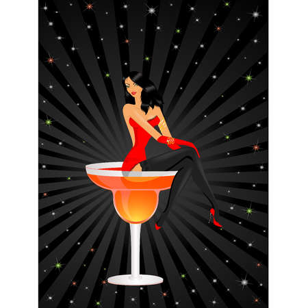 beautiful young girl in red dressのイラスト素材