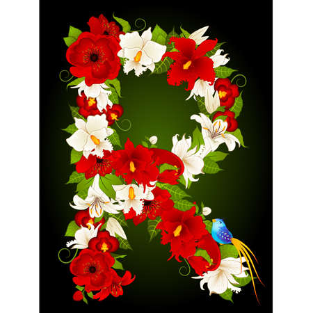 letter for signs with flowers and birdのイラスト素材