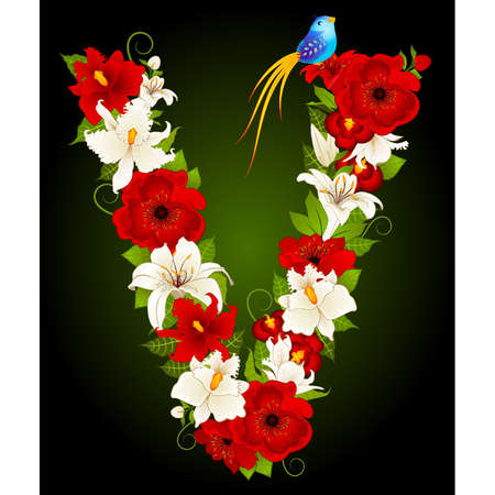 letter for signs with flowers and birdのイラスト素材