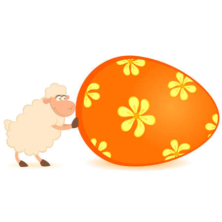 Easter sheep with colored egg. Easter cardのイラスト素材
