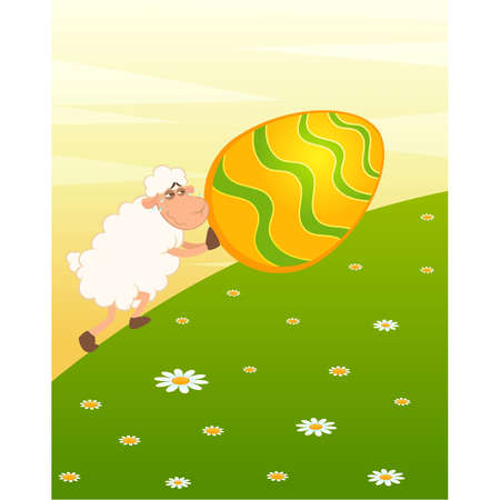Easter sheep with colored egg. Easter cardのイラスト素材