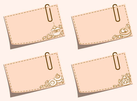 Paper notes with sweet cakes and push pin. の写真素材
