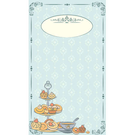 Vintage tea set and sweet cakes. Vectorのイラスト素材
