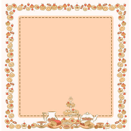 Vintage tea set and sweet cakes. Vectorのイラスト素材