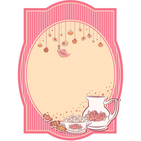 Vintage tea set and sweet cakes. のイラスト素材