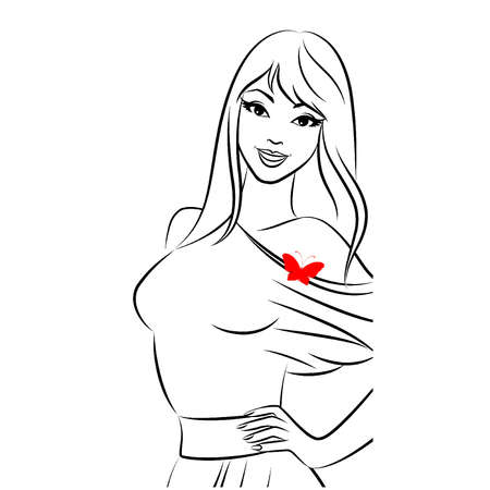 Silhouette of beautiful sexy woman with butterfly. Vectorのイラスト素材