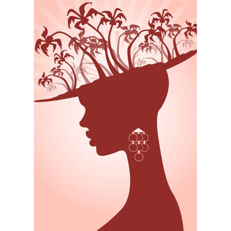 summer banner with tropical palms and African girlのイラスト素材