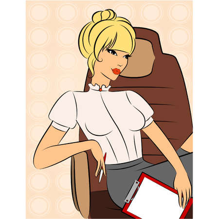 Beautiful business women sits in a chair in officeのイラスト素材