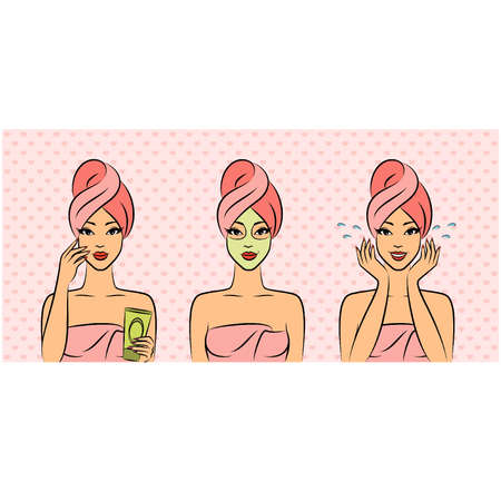 Beautiful women in a towel after a showerのイラスト素材