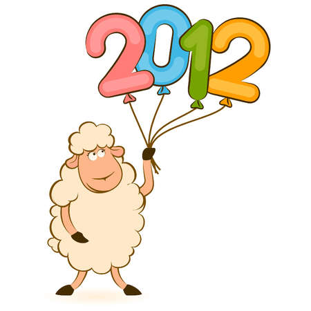 Cartoon funny sheep with 2012 balloons. Vector Christmas illustrationのイラスト素材