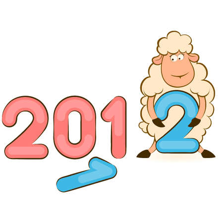 Cartoon funny sheep with numbers 2012 year. Vector Christmas illustrationのイラスト素材