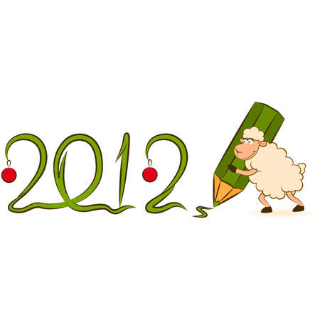 Cartoon funny sheep write numbers 2012 year. Vector Christmas illustrationのイラスト素材