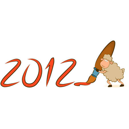 Cartoon funny sheep write numbers 2012 year. Vector Christmas illustrationのイラスト素材