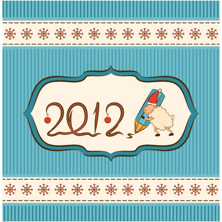 Cartoon funny sheep with numbers 2012 year. Vector Christmas illustrationのイラスト素材
