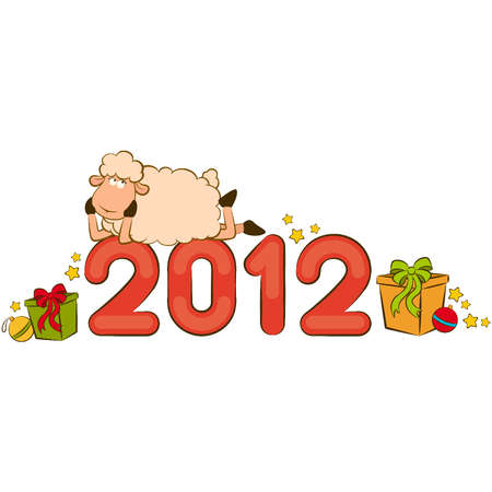 Cartoon funny sheep and numbers 2012 year. Vector Christmas illustrationのイラスト素材