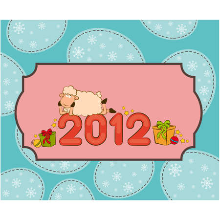 Cartoon funny sheep and numbers 2012 year. Vector Christmas illustrationのイラスト素材