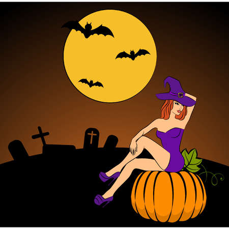Girl witch in Halloween style. Vector illustrationのイラスト素材