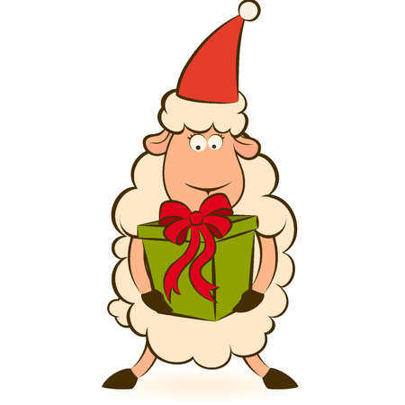 Cartoon funny sheep with gifts.のイラスト素材
