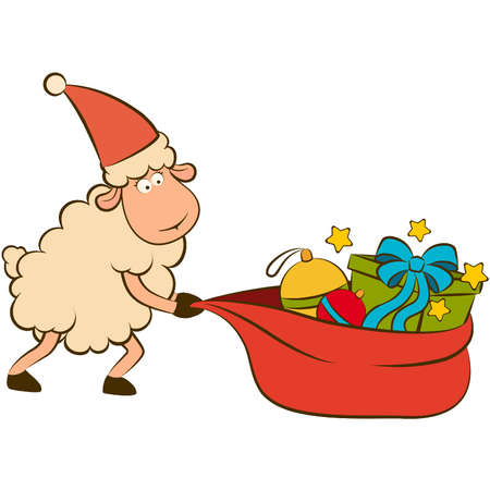 Cartoon funny sheep with gifts.のイラスト素材