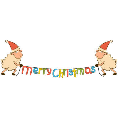 Cartoon funny sheep with garland.のイラスト素材