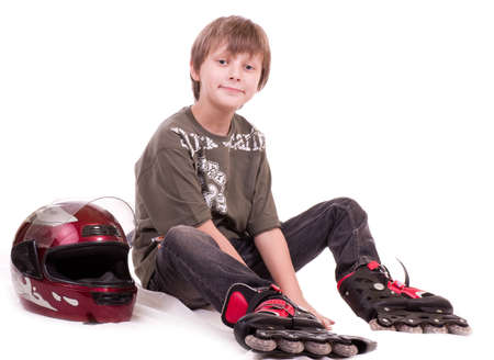 Little beautiful boy in rollersの写真素材