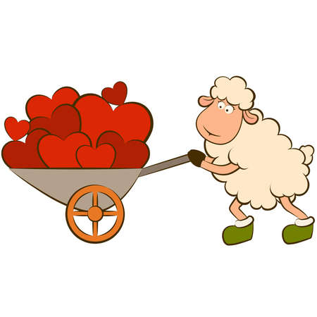  cartoon funny sheep holds a heartのイラスト素材