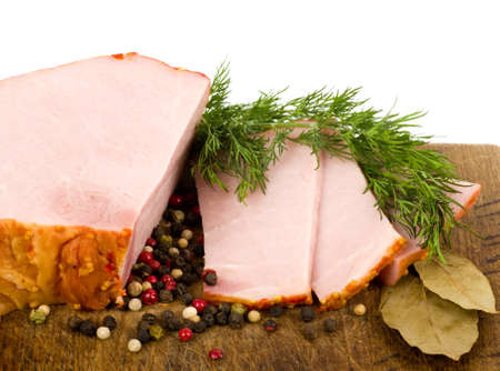 Tasty smoked meat with spaces on white backgroundの写真素材