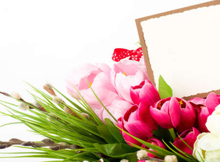 Beautiful spring flowers with banner addの写真素材