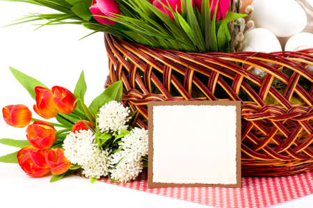 Banner add with Easter eggs and spring flowers
