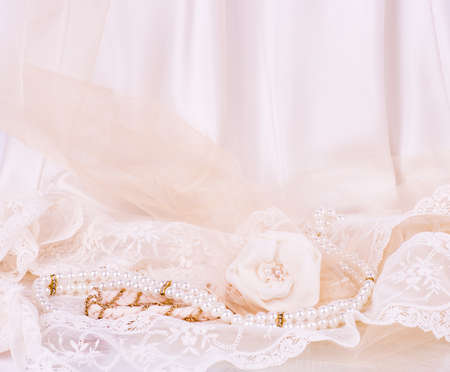 Vintage lace with flowers on white backgroundの写真素材