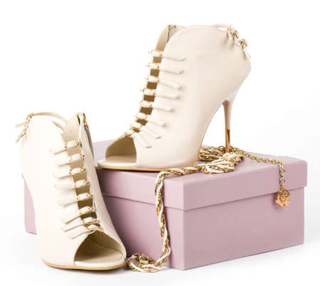 Sexy fashionable shoes isolated on white background の写真素材