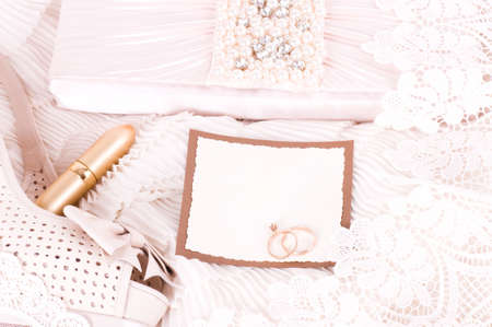 The beautiful bridal shoes, bag and beadsの写真素材