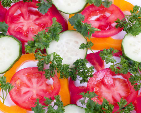 Red pepper, cucumber and tomato background