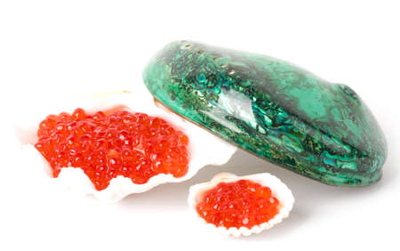 Raw tasty red caviar in a shell 