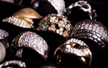 Beautiful jewelry on black backgroundの写真素材