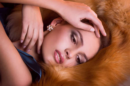 Portrait of beautiful young woman with makeupの写真素材