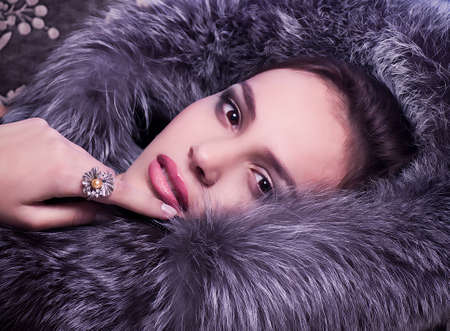 Portrait of beautiful young woman with makeupの写真素材