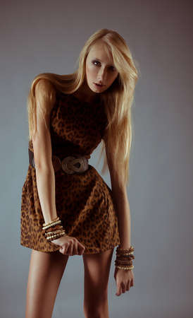 Beautiful young woman in fashion clothesの写真素材