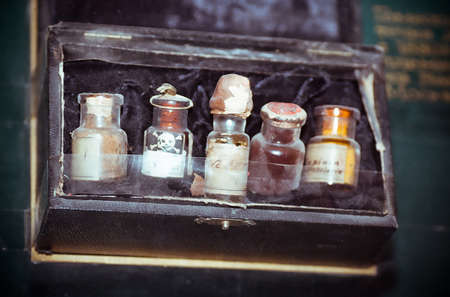 Antique vintage medicine bottlesの写真素材