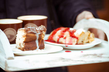 Tasty fruit cake with creamの写真素材